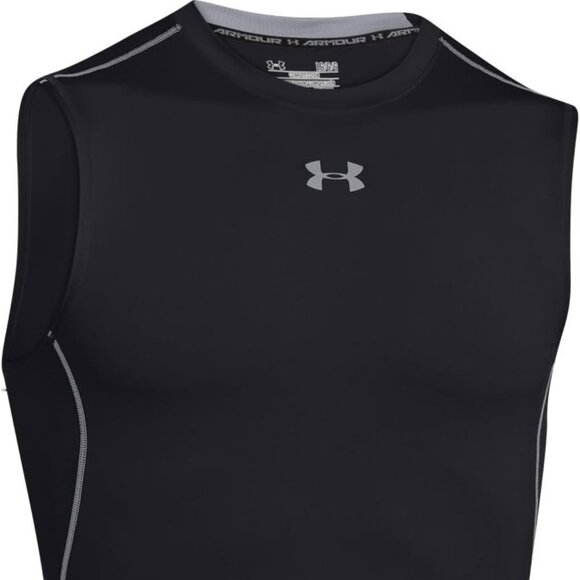 Black Under Armour HeatGear Compression Sleeveless T-Shirt - Picture 1 of 5